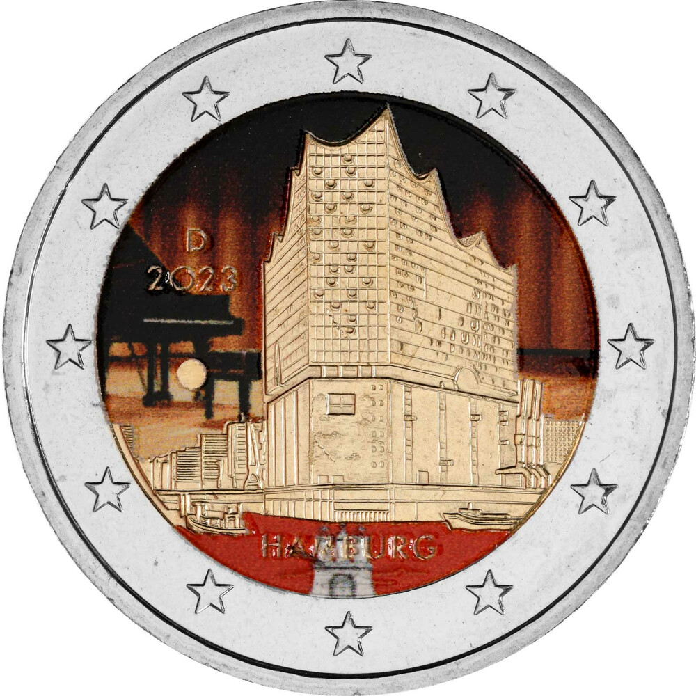 2 Euro Gedenkmünze Deutschland 2023 bfr Elbphilharmonie colorier