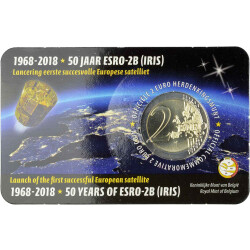 2 Euro Gedenkmünze Belgien 2018 st - 50 Jahre Satellit ESRO-2B - wallonischer Blister (FR/DE)