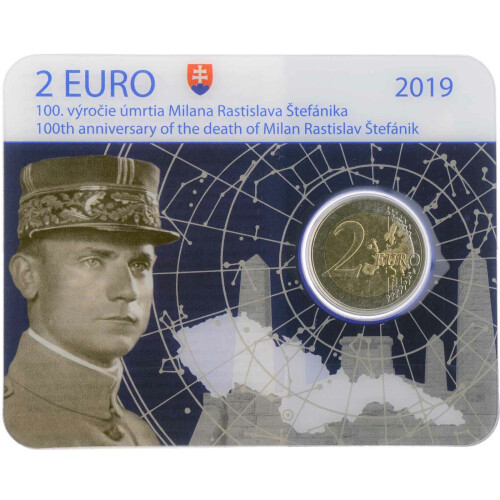 2 Euro Gedenkmünze Slowakei 2019 st - Milan Stefánik - in CoinCard