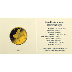 50 Euro Goldmünze Deutschland 2019 - "Hammerflügel" - Serie: Musikinstrumente - D München