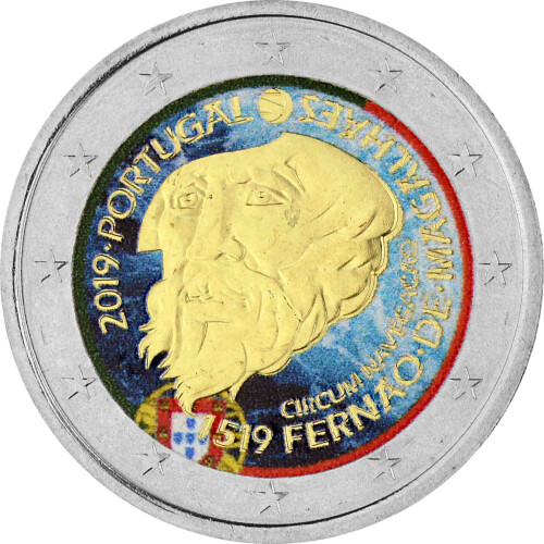 2 Euro Portugal 2019 - Weltumseglung durch Magellan - coloriert / mit Farbe