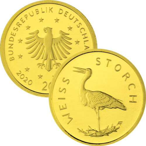 20 Euro Goldmünze "Weißstorch" - Deutschland 2020 - Serie: "Heimische Vögel" - F Stuttgart