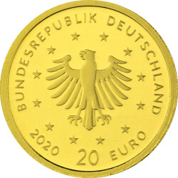 20 Euro Goldmünze "Weißstorch" - Deutschland 2020 - Serie: "Heimische Vögel" - J Hamburg
