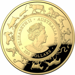100 Dollar Australien 2021 1 Unze Gold PP - Jahr des Ochsen (gewölbt)