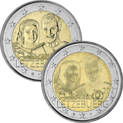 2 Euro Gedenkmünze Luxemburg 2021 bfr. - 40. Hochzeitstag Henri (Variante egal)