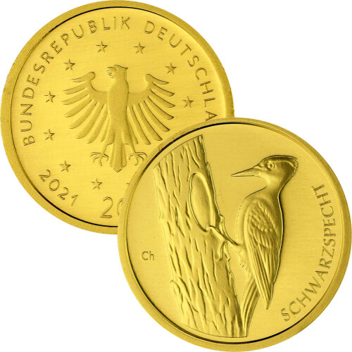 20 Euro Goldmünze "Schwarzspecht" - Deutschland 2021 - Serie: "Heimische Vögel" - D München