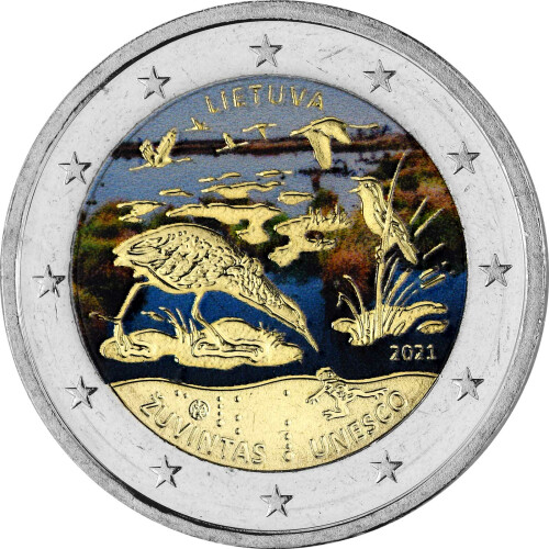 2 Euro Litauen 2021 - Biosphärenreservat Zuvintas - coloriert / mit Farbe