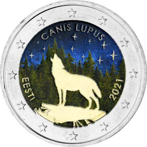 2 Euro Estland 2021 - Der Wolf - coloriert / mit Farbe