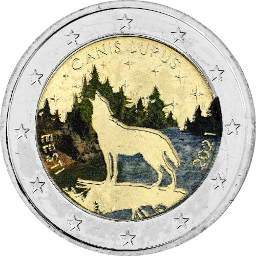 2 Euro Estland 2021 - Der Wolf - coloriert / mit Farbe