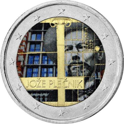 2 Euro Slowenien 2022 - Joze Plecnik - coloriert / mit Farbe