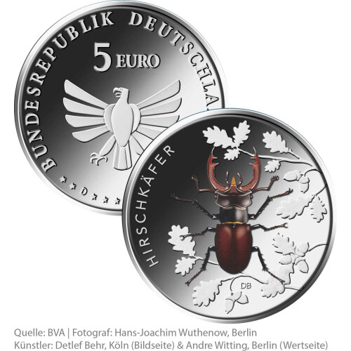 5 Euro Gedenkmünze Deutschland 2024 bfr. - Hirschkäfer