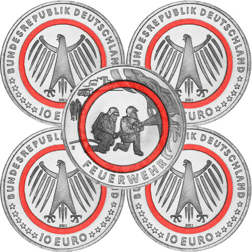 5 x 10 Euro Gedenkmünze Deutschland 2023 bfr. - Feuerwehr - ADFGJ