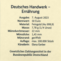 50 Euro Gold Deutschland 2023 - "Ernährung" - Serie: Deutsches Handwerk