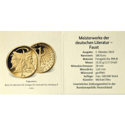 100 Euro Deutschland 2023 Gold st -  J. W. Goethe "Faust" - J Hamburg