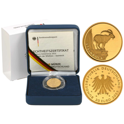 20 Euro Goldmünze "Steinbock" - Deutschland 2023 - Serie "Rückkehr der Wildtiere"