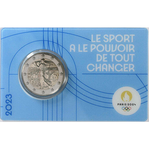 2 Euro Gedenkmünze Frankreich 2023 st - Olympia Säerin - Blister Blau