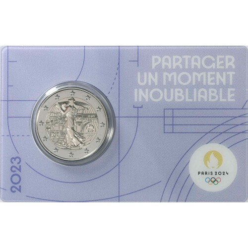 2 Euro Gedenkmünze Frankreich 2023 st - Olympia Säerin - Blister Violett