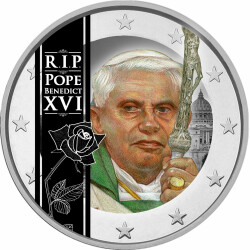 2 Euro zur Erinnerung an Papst Benedikt coloriert / mit...