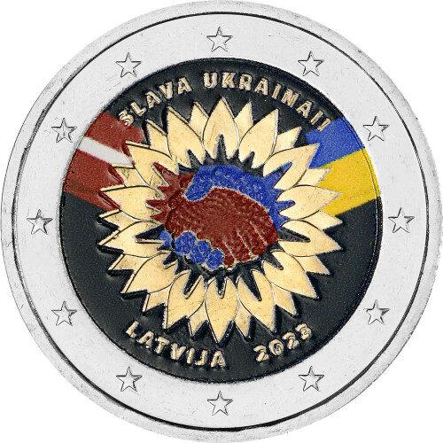 2 Euro Lettland 2023 - ukrainische Sonnenblume - coloriert / mit Farbe