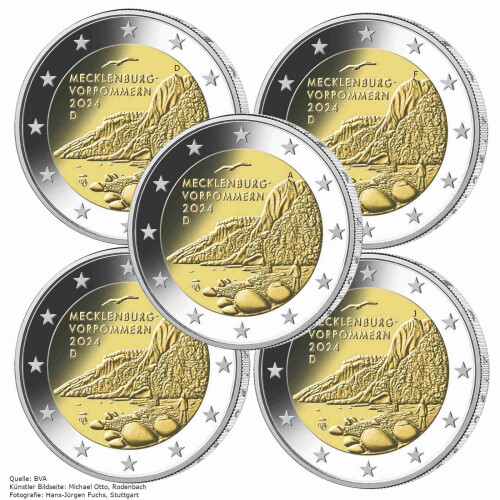 5 x 2 Euro Gedenkmünze Deutschland 2024 bfr. - Königsstuhl (A-J)