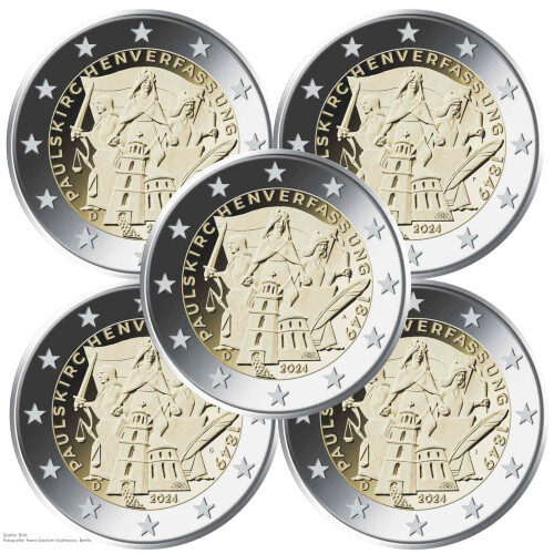 5 x 2 Euro Gedenkmünze Deutschland 2024 bfr. - Paulskirchenverfassung  (A-J)