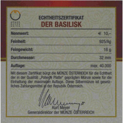 10 Euro Gedenkmünze Österreich 2009 Silber PP - Der Basilisk