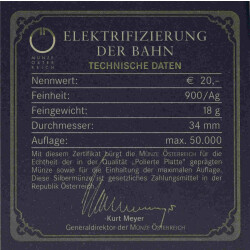 20 Euro Gedenkmünze Österreich 2009 Silber PP - Die Elektrifizierung der Bahn