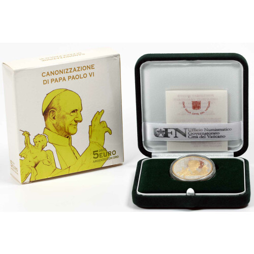 5 Euro Gedenkmünze Vatikan 2018 Silber teilvergoldet PP - Heiligsprechung Papst Paul VI.