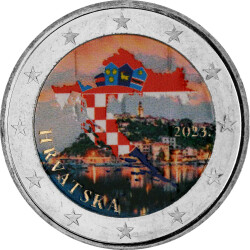 2 Euro Kroatien 2023 coloriert / mit Farbe