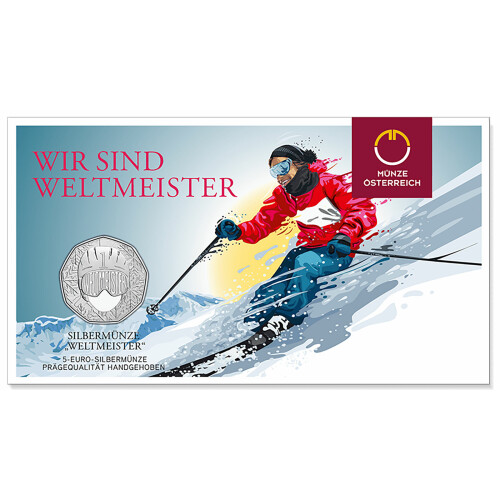 5 Euro Gedenkmünze Österreich 2024 Silber hgh - Saalbach Ski WM 2025 Weltmeister