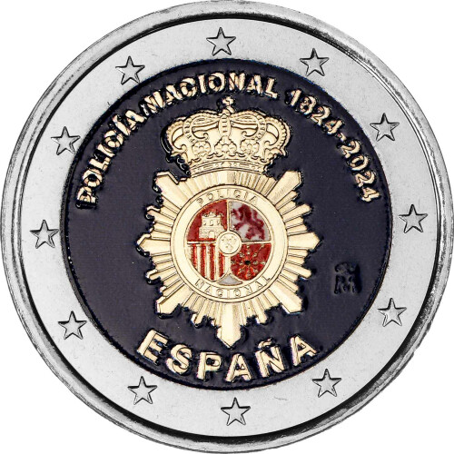 2 Euro Spanien 2024 Nationalpolizei coloriert / mit Farbe, 12,95