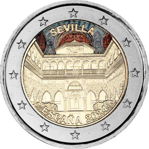 2 Euro aus Spanien 2024 Sevilla coloriert / mit Farbe, 12,95