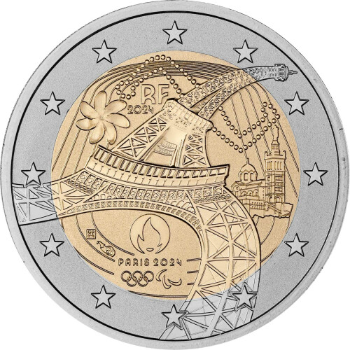 2 Euro Gedenkmünze Frankreich 2024 PP / Reverse Proof - Olympische Spiele 2024 Eiffelturm - im Etui