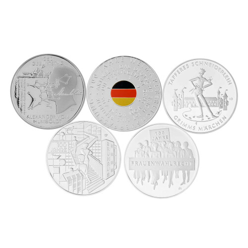 Jahressatz: 5 x 20 Euro Gedenkmünze Deutschland 2019 Silber bankfrisch - komplett!