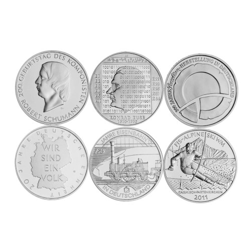 Jahressatz: 6 x 10 Euro Deutschland 2010 Silber bfr. - Alle sechs Ausgaben!