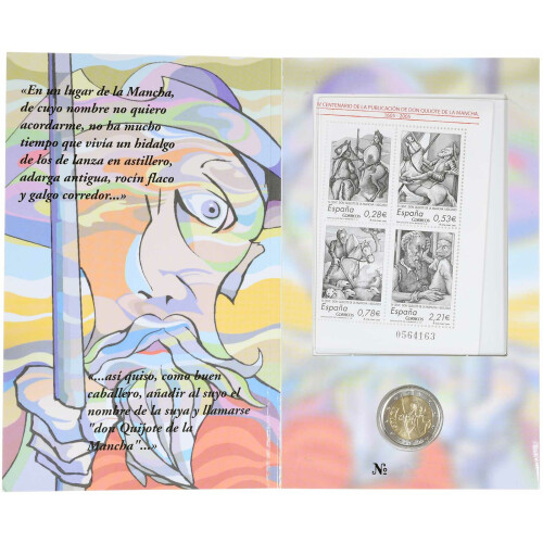 2 Euro Gedenkmünze Spanien 2005 st - Don Quijote - mit Briefmarken