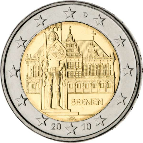 2 Euro Gedenkmünze Deutschland 2010 bfr. - Rathaus mit Roland (F)