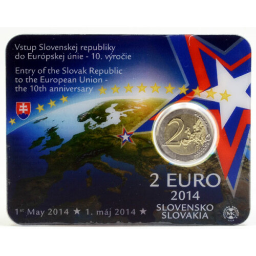 2 Euro Gedenkmünze Slowakei 2014 - 10 Jahre EU-Mitgliedschaft - in CoinCard