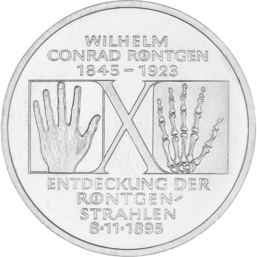 10 DM Gedenkmünze 1995 D - 150. Geburtstag Wilhelm Conrad Röntgen