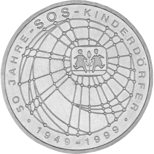 10 DM Gedenkmünze 1999 J - 50 Jahre SOS - Kinderdörfer